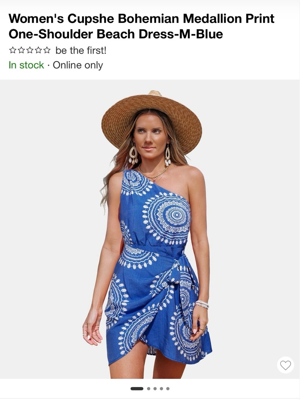 Cupshe Blue One-Shoulder Boho Medallion Wrap Dress